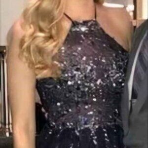 Short Gianni Bini dark blue beaded cocktail dress